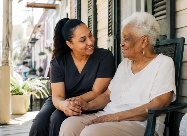 in-home-senior-caretaker An in-home senior caretaker with an elderly female at her home in New Orleans.